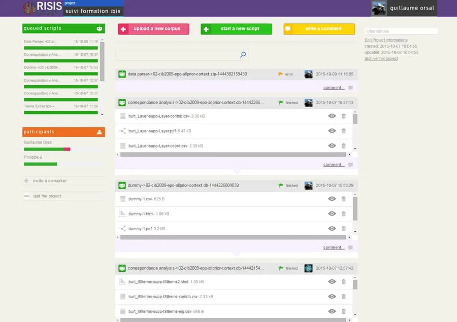 Interface de la plateforme de datamining du projet RISIS 2