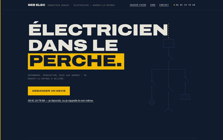 Page d’accueil du site Seb Elec — électricien à Sablons sur Huisne