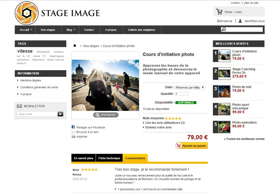 Stage Image — plateforme e-commerce pour une école de photographie
